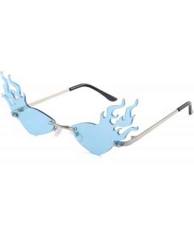 Cat Eye Flame Sunglasses for Women Men Frameless Futuristic Trend Sun Glasses Narrow Frame Metal UV400 - Blue - C21993U07Z6 $...