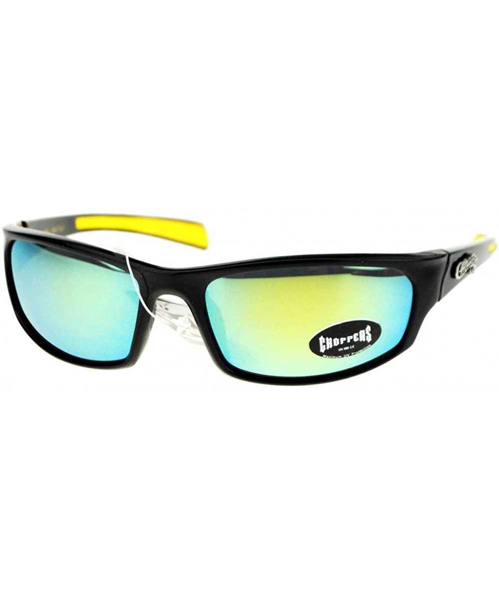 Mens Sunglasses Sports Biker Fashion Oval Wrap Around Frame - Black Yellow - C811ZZJUX69 $7.88 Sport