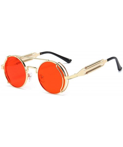 New Steampunk Round Sunglasses Men Brand Metal Frame Women Mirror Personality Spring Glasses UV400 - Gold-red - CL198A3EIM4 $...