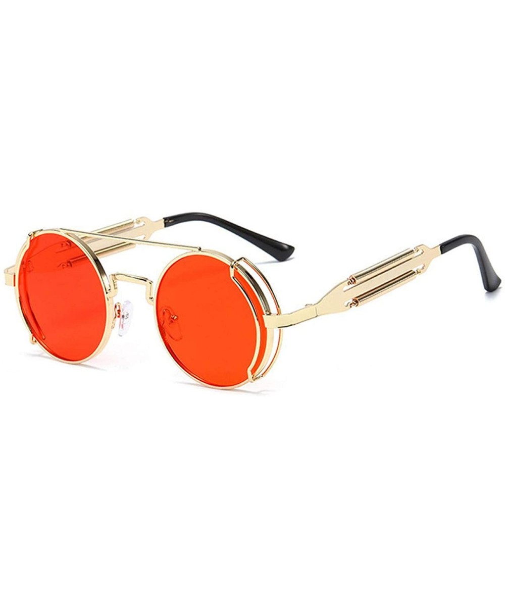 New Steampunk Round Sunglasses Men Brand Metal Frame Women Mirror Personality Spring Glasses UV400 - Gold-red - CL198A3EIM4 $...