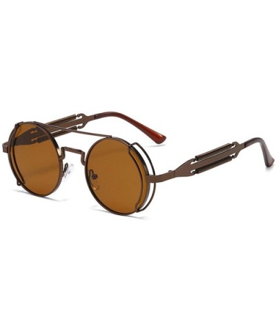 New Steampunk Round Sunglasses Men Brand Metal Frame Women Mirror Personality Spring Glasses UV400 - Gold-red - CL198A3EIM4 $...