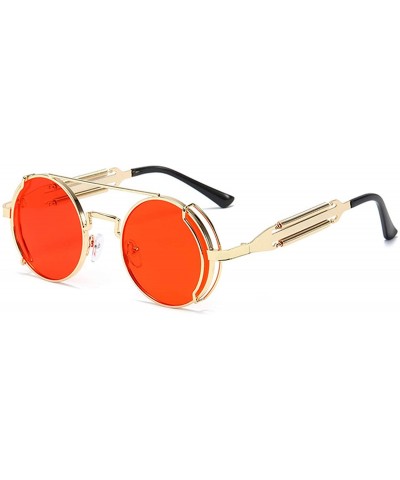 New Steampunk Round Sunglasses Men Brand Metal Frame Women Mirror Personality Spring Glasses UV400 - Gold-red - CL198A3EIM4 $...