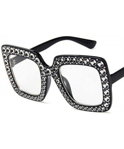Women Fashion Square Frame Rhinestone Decor Sunglasses Ladies Sunglasses - Black White - CF199S9RULO $21.03 Square