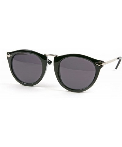 Classic Retro Fashion Round Frame with Metal Temple Sunglasses P2082 - Black-smoke Lens - CF11EJHEEQN $9.20 Round