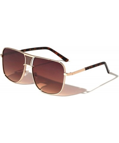 Square Flat Top Bridge Shield Aviator Sunglasses - Brown - CM197L65YG7 $13.59 Square