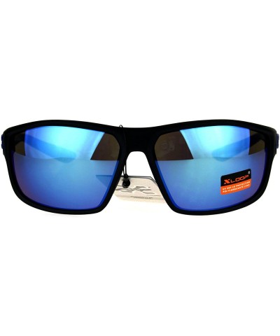 Xloop Sports Sunglasses Mens Wrap Around Rectangular Frame UV 400 - Black Blue (Blue Mirror) - CF188IGALQ0 $8.31 Sport