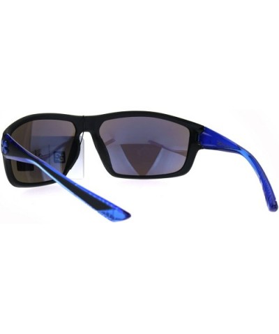 Xloop Sports Sunglasses Mens Wrap Around Rectangular Frame UV 400 - Black Blue (Blue Mirror) - CF188IGALQ0 $8.31 Sport