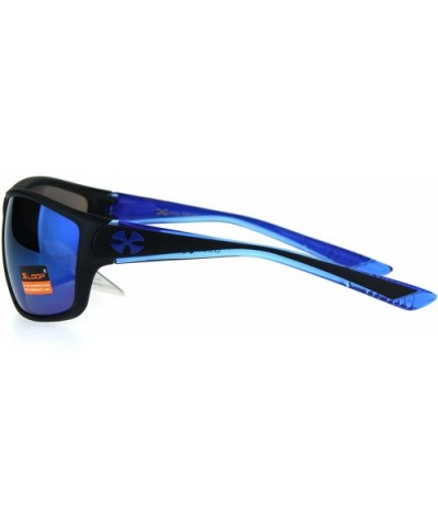 Xloop Sports Sunglasses Mens Wrap Around Rectangular Frame UV 400 - Black Blue (Blue Mirror) - CF188IGALQ0 $8.31 Sport