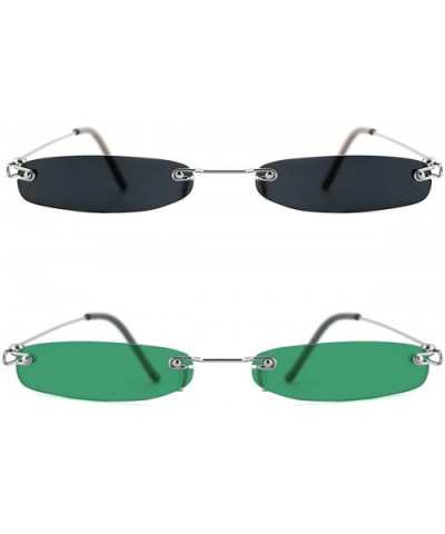 Vintage Rectangle Sunglasses for Women Men Retro Small Thin Sunglasses Metal Frame - Grey&forest Green(2 Pack) - CX195I9Q4O8 ...