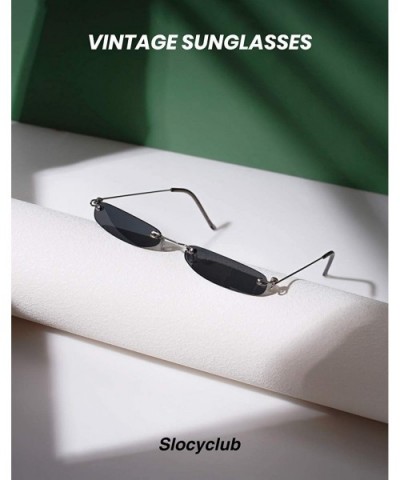 Vintage Rectangle Sunglasses for Women Men Retro Small Thin Sunglasses Metal Frame - Grey&forest Green(2 Pack) - CX195I9Q4O8 ...