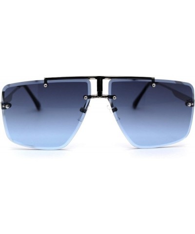 Rimless Squared Flat Top Luxury Racer Sunglasses - Silver Blue Smoke - CT197LY7UTC $9.89 Square