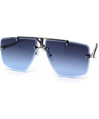 Rimless Squared Flat Top Luxury Racer Sunglasses - Silver Blue Smoke - CT197LY7UTC $9.89 Square