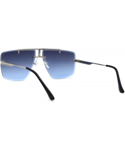 Rimless Squared Flat Top Luxury Racer Sunglasses - Silver Blue Smoke - CT197LY7UTC $9.89 Square