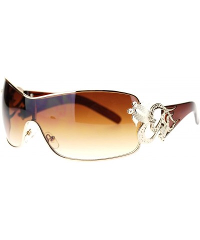 Womens Shield Sunglasses Oversized Rectangular Heart Design - Brown Gold - C212CLAPLXX $8.86 Oversized