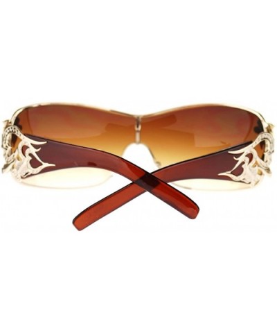 Womens Shield Sunglasses Oversized Rectangular Heart Design - Brown Gold - C212CLAPLXX $8.86 Oversized
