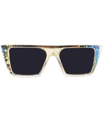 Holographic Rectangle Sunglasses With Stars - CJ18RZD62GN $10.80 Goggle