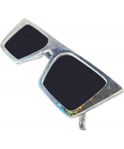 Holographic Rectangle Sunglasses With Stars - CJ18RZD62GN $10.80 Goggle