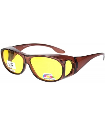 63mm Night Driving Polarized Lens Light Weight Plastic Fit Over Sunglasses - Brown - C218MHIMC47 $6.36 Oval