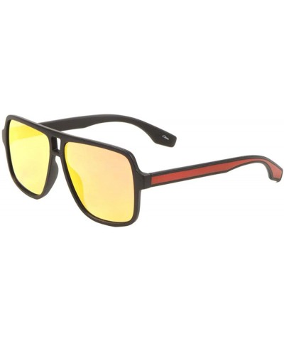 Flat Top Color Temple Bar Square Aviator Sunglasses - Red - CW1983HI47L $9.28 Square