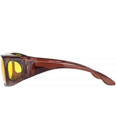 63mm Night Driving Polarized Lens Light Weight Plastic Fit Over Sunglasses - Brown - C218MHIMC47 $6.36 Oval