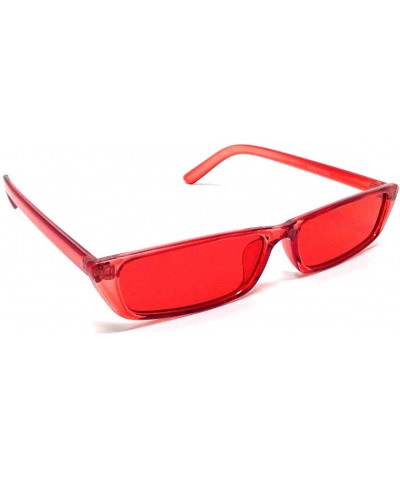 Slim Rectangular Minimal Classic Mod Sunglasses - Red Crystal Transparent Frame - CE18L8X05CW $8.65 Square