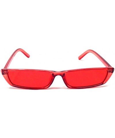 Slim Rectangular Minimal Classic Mod Sunglasses - Red Crystal Transparent Frame - CE18L8X05CW $8.65 Square