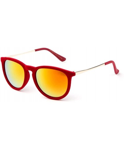 "Mona" Womens Round Suede Material Stlyish Fashion Sunglasses - Red - CQ127Y3GD7L $6.96 Square