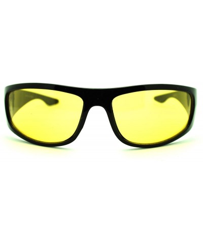 Mens Vision Enhancing Yellow Lens Biker Warp Around Plastic Sunglasses - Black - C811YFE1BHF $7.06 Sport