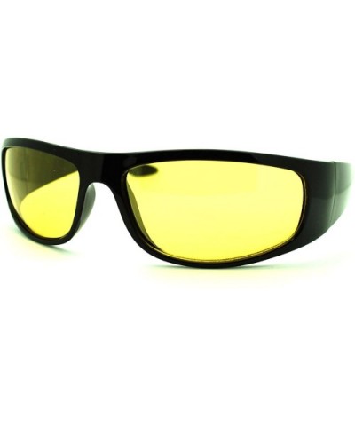 Mens Vision Enhancing Yellow Lens Biker Warp Around Plastic Sunglasses - Black - C811YFE1BHF $7.06 Sport