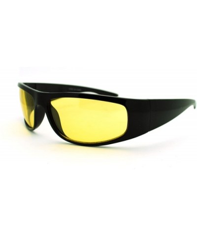 Mens Vision Enhancing Yellow Lens Biker Warp Around Plastic Sunglasses - Black - C811YFE1BHF $7.06 Sport