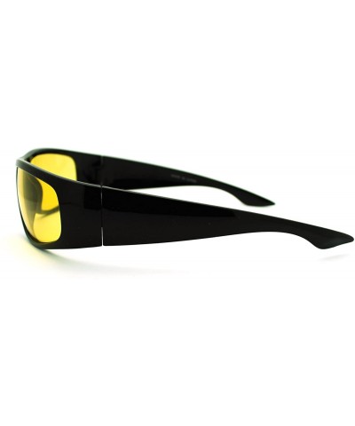 Mens Vision Enhancing Yellow Lens Biker Warp Around Plastic Sunglasses - Black - C811YFE1BHF $7.06 Sport