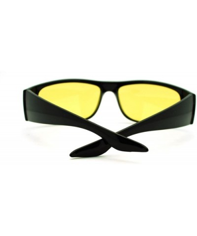 Mens Vision Enhancing Yellow Lens Biker Warp Around Plastic Sunglasses - Black - C811YFE1BHF $7.06 Sport