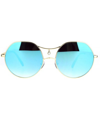 Womens Bindi Rhinestone Jewel Retro Fashion Sunglasses - Gold Blue Mirror - CR18K3T5MRG $10.05 Round