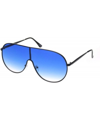 Metal Rim Shield Racer Oversize Retro Fashion Sunglasses - Gold Gradient Blue - CL18NH4DZ9Y $8.83 Shield