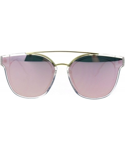 Hipster Plastic Horned Double Metal Flat Top Bridge Sunglasses - Clear Pink - CO1868839RI $5.54 Rectangular