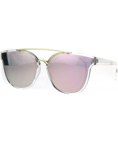 Hipster Plastic Horned Double Metal Flat Top Bridge Sunglasses - Clear Pink - CO1868839RI $5.54 Rectangular