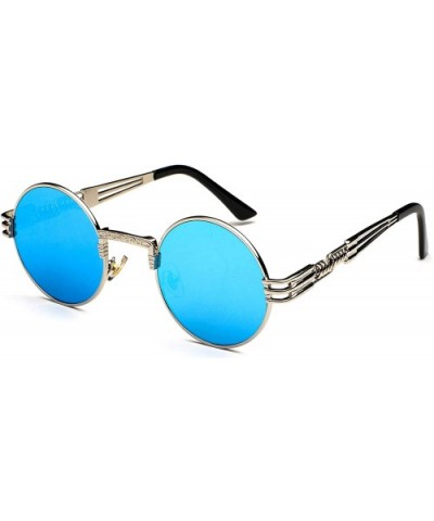 Vintage Round Metal Frame Glasses Steampunk Sunglasses for Men or Women234 - Blue-sliver - C1185U0T5MD $8.67 Round