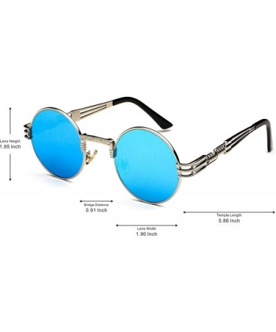 Vintage Round Metal Frame Glasses Steampunk Sunglasses for Men or Women234 - Blue-sliver - C1185U0T5MD $8.67 Round