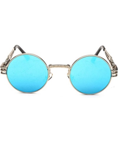 Vintage Round Metal Frame Glasses Steampunk Sunglasses for Men or Women234 - Blue-sliver - C1185U0T5MD $8.67 Round