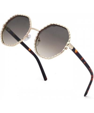 Round Hippie Metal Sunglasses for Women Man Retro Vintage Wave-shaped Sun Glasses - Brown - CQ18WLT7QAE $8.25 Rectangular