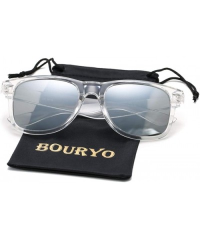 Retro Polarized Sunglasses for Men Women Brand Designer Square UV400 Lens Sun Glasses - Clear Frame/Silver Mirror - CK18OYX98...