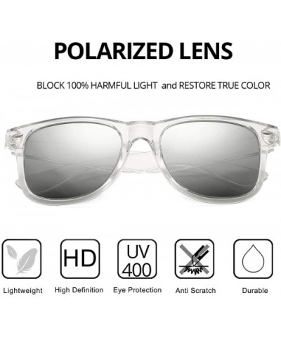 Retro Polarized Sunglasses for Men Women Brand Designer Square UV400 Lens Sun Glasses - Clear Frame/Silver Mirror - CK18OYX98...