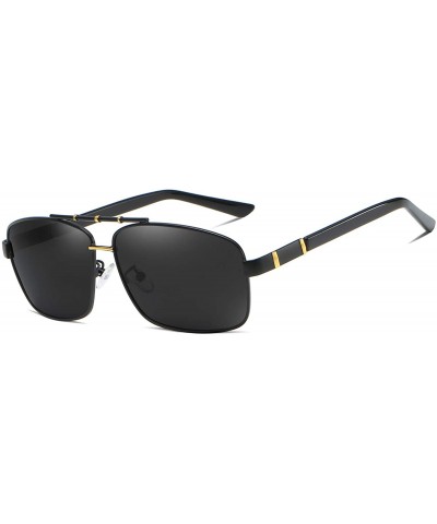 Men Square Sunglasses Polarized UV 400 Protection 60MM Fashion Shield Style Driving - Black Gold - C8192GE2CS5 $11.12 Sport