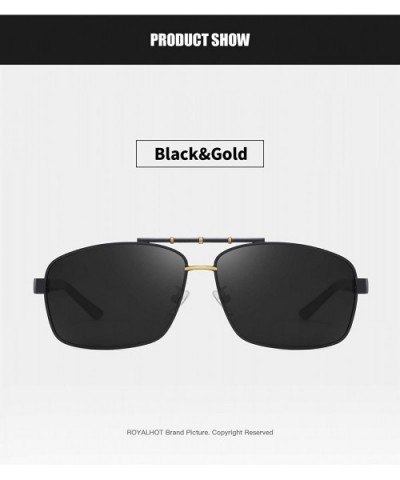 Men Square Sunglasses Polarized UV 400 Protection 60MM Fashion Shield Style Driving - Black Gold - C8192GE2CS5 $11.12 Sport