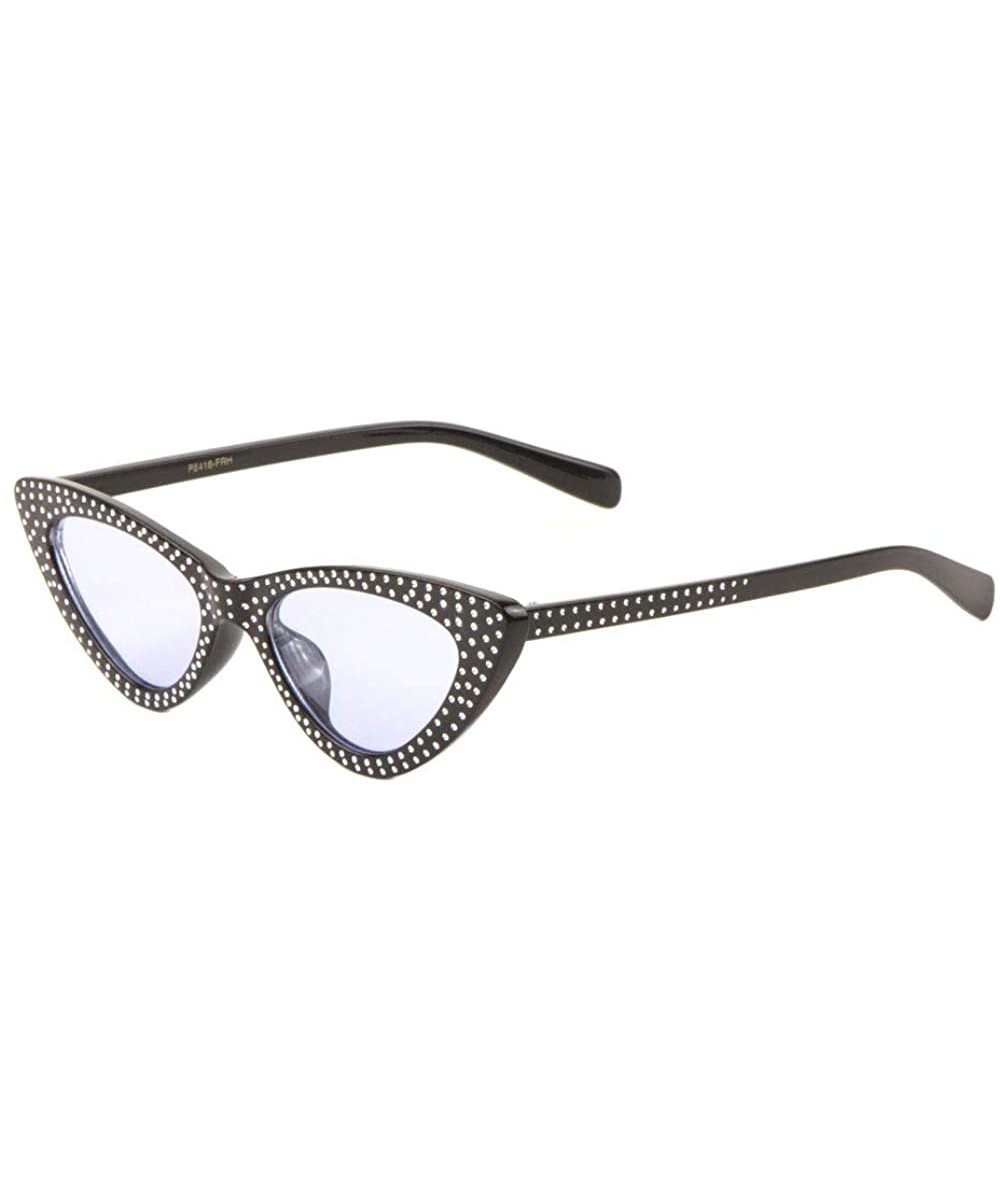 Color Lens Rhinestone Retro Cat Eye Sunglasses - Blue - CM198D9H6I5 $9.97 Cat Eye