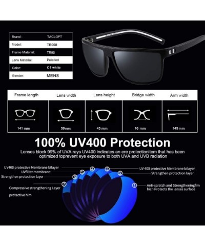 Classic Polarized Sunglasses for men HD TR90 Durable Unbreakable Frame TR004 - Black White Frame / Black Lens - C4182WU6Q5A $...