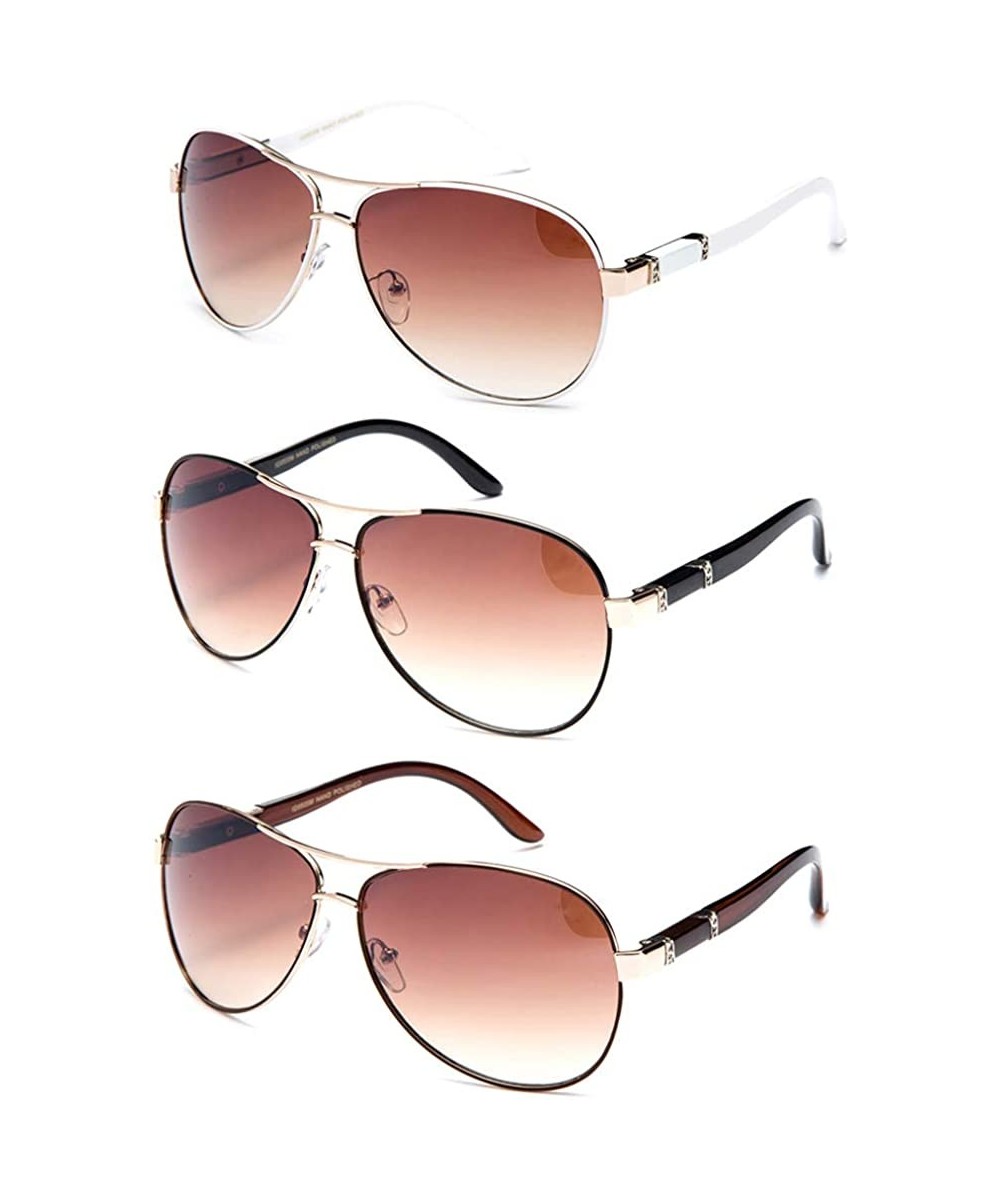 New Model Aviator Style Modern Design Fashion Sunglasses for Men and Women - 3 Pack Black-white- Brown - CY17YSRGRKE $13.70 A...