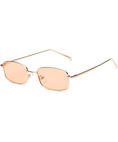 Women Metal Retro Rectangular Flat Lens UV Protection Fashion Sunglasses - Orange - CZ18IA5W7OS $6.79 Rectangular