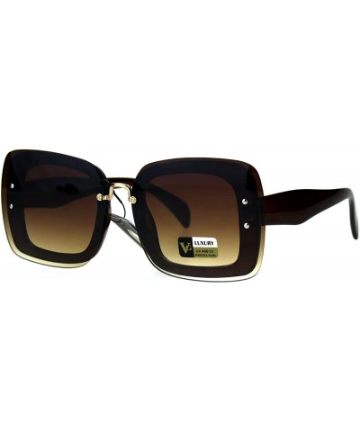 Womens Square Sunglasses Rims Behind Lens Vintage Fashion Shades - Brown - CP189ZAEHNE $6.26 Square