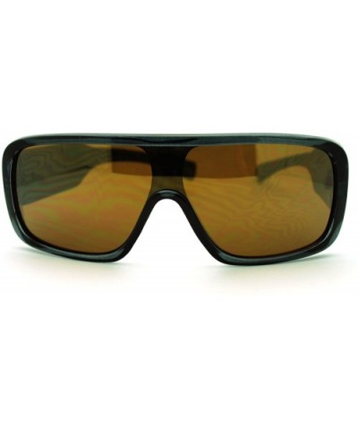 Futuristic Mens Hip Hop Rapper Rectangular Shield Mono Lens Sport Sunglasses - Grey Brown - CC11J6WV491 $5.04 Oversized